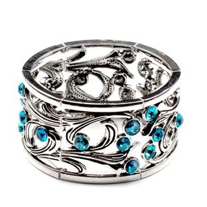 Silver & Blue Rhinestone Stretchy Bracelet